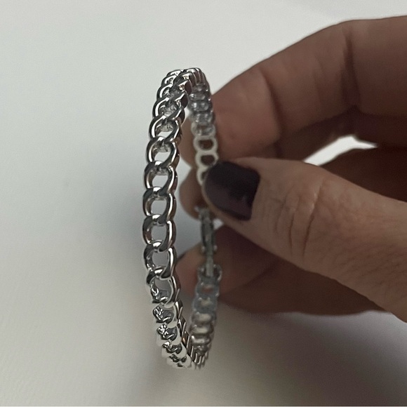 Silver Tone Chain Link Hoop Earrings - Picture 3 of 3